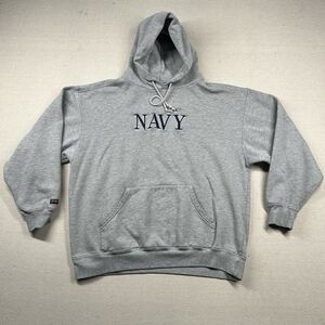 Vintage Jansport Navy Hoodie Men L Military College NCAA Heather Gray Sweatshirt